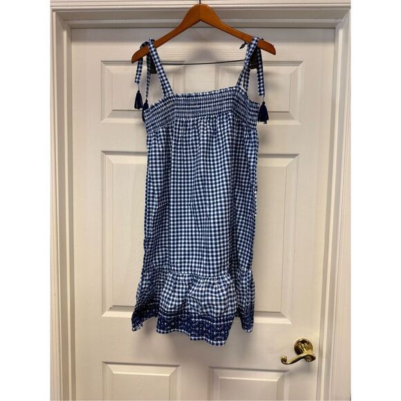 Margaux Riviera Blue & White Smocked Gingham Tassel Tie Sun Dress sz M NWOT - Picture 6 of 8